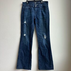 7 For All Mankind Dark Wash Flare Boot Cut Distressed  Jeans Size 30